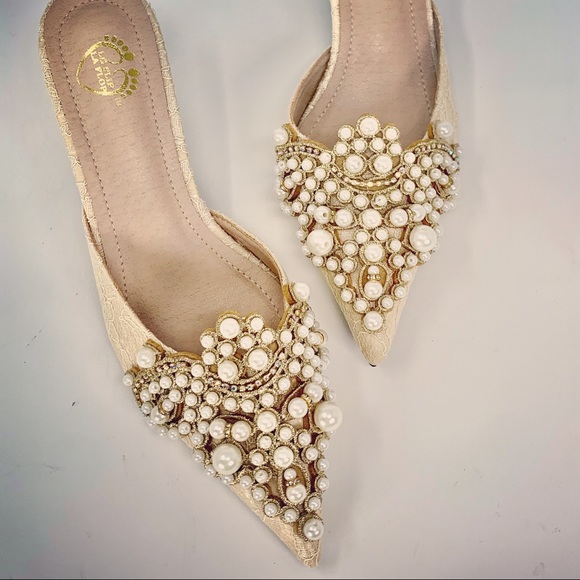 Bella Pearl Embellished Kitten Heel shoes - Picture 5 of 6